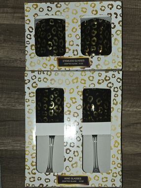 2 Sets of Leopard Print Glassware